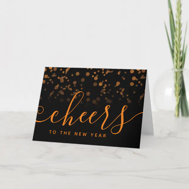 Handwritten Cheers to the New Year Copper Confetti Card