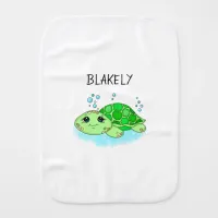 Personalized Cute Turtle Cartoon Name  Baby Burp Cloth
