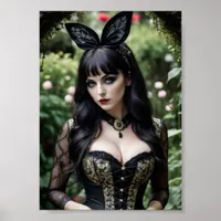 Sexy Beautiful Woman in Black Dress and Bow Poster