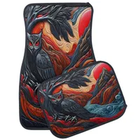 Owl and Surreal Landscape Featuring Vibrant Colors Car Floor Mat