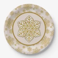 Snowflakes Gold Glitter Sparkle Antique White Paper Plates