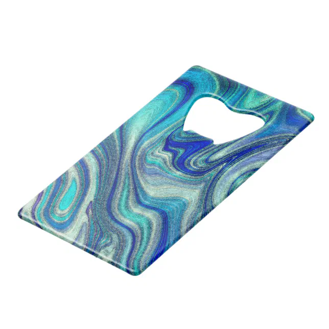 Elegant Aquamarine Paua Rainbow Shell Inspired Credit Card Bottle Opener