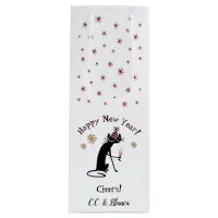 Happy New Year Wine Quote with Cat Wine Gift Bag