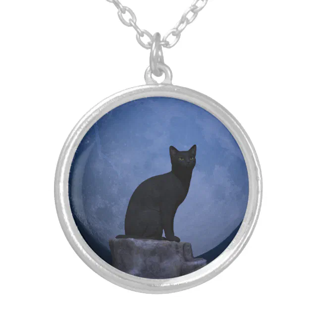 Moonlit Cat Silver Plated Necklace