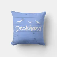 Deckhand Yachts Crew Nautical Blue and White Throw Pillow