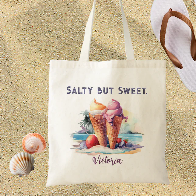 Salty But Sweet Personalized Beach Tote Bag