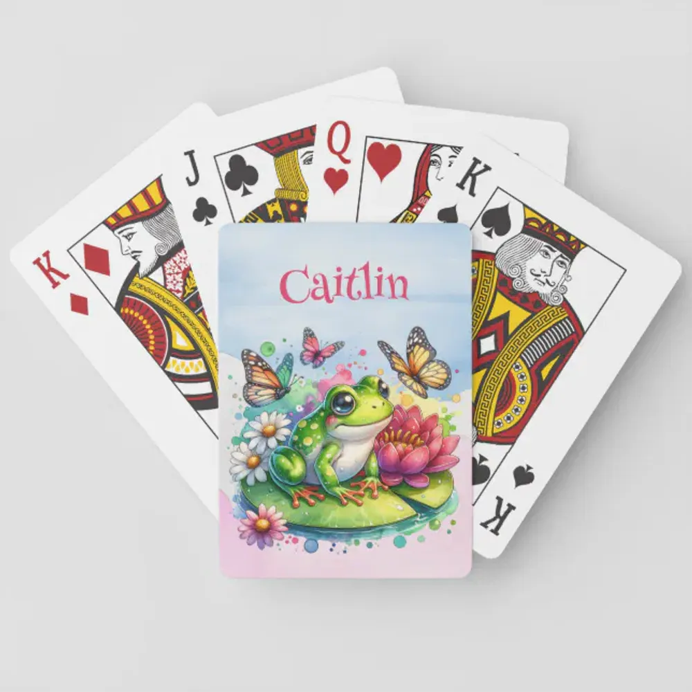 Personalized Frog, Flowers and Butterflies Playing Cards - Snuggle ...