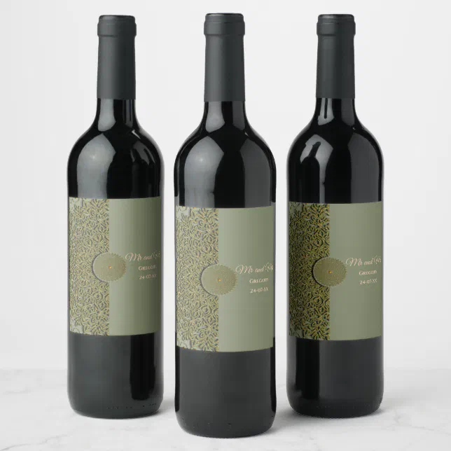 Elegant Modern Sage green & gold classic Wine Label
