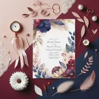 Burgundy, Navy, Blush Boho Floral Bridal Shower Invitation