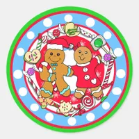 Whimsical Hand Drawn Christmas Gingerbread Men Classic Round Sticker