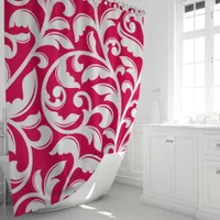 Hot Pink Damask Floral Vine Shower Curtain