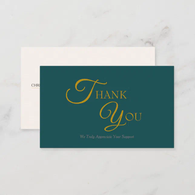 Modern Elegant Teal and Gold Thank You Card