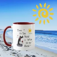 Toes in the Sand Wine in My Hand Funny Beach Cat Mug
