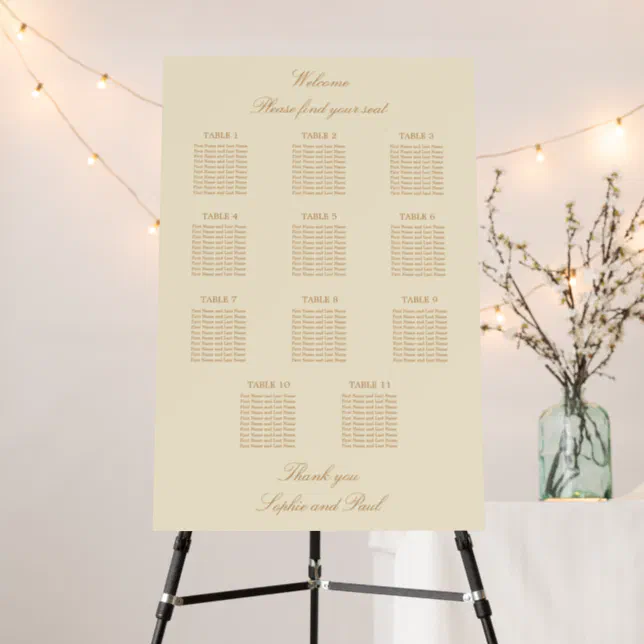 Cream Beige 11 Table Wedding Seating Chart Foam Board