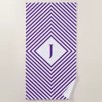 Purple Radiating Rhombuses with Central Letter Beach Towel