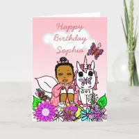 Whimsical Folk Art Fairy Girl Happy Birthday Card