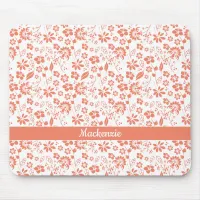 Girly Coral Peach Tropical Flowers Mouse Pad