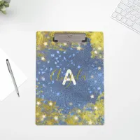 Starry Glittery Blue And Gold Modern Glam Clipboard