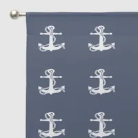 Blue Wave Anchor Navy & White ID836 Sheer Curtains