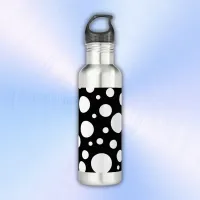 White Polka Dots on Black | Stainless Steel Water Bottle