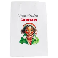 Personalized Little Vintage Girl Christmas Medium Gift Bag