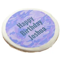 Happy Birthday Camouflage Pastel Blue Abstract Sugar Cookie