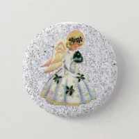 Pretty Silver Glittery Angel Christmas Button