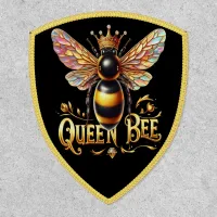 Majestic Queen Bee Illustration Featuring a Crown  Patch