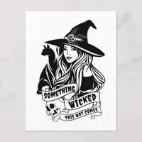 Witch Cat and Skulls Wicked Postcard