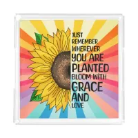 Inspirational Quote and Hand Drawn Sunflower Acrylic Tray