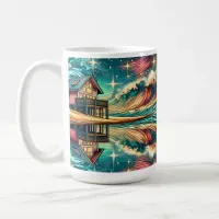 Log Cabin on the Beach Ai Art Coffee Mug