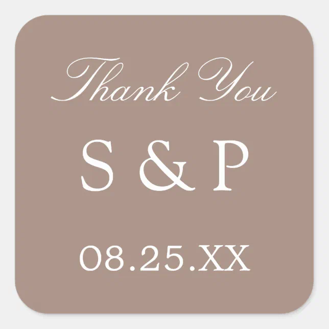 Taupe Wedding Favor Thank You Sticker