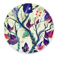 Leaves and butterflies painting ceramic knob