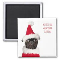 Cute Christmas Black Pug Puppy Santa Magnet