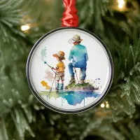 Father and Son Watercolor Illustration Ai Art Metal Ornament