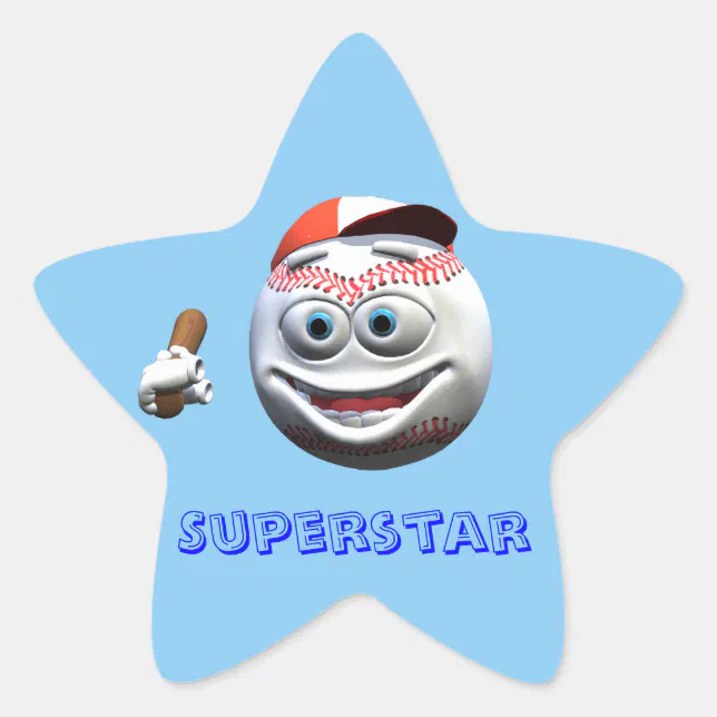 Funny Cartoon Baseball with Bat Star Sticker