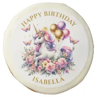 Pretty Pink, Purple and Gold Unicorn Birthday  Sugar Cookie