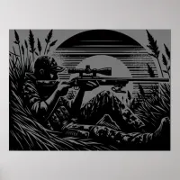 Rifle Hunting Fanatics Black & Gray | Poster