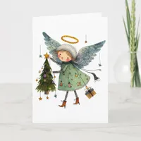 Cute Angel with a Christmas Tree Card