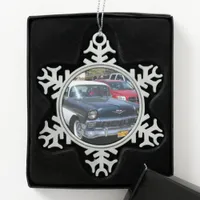 Beautiful vintage retro classic US Car Snowflake Pewter Christmas Ornament