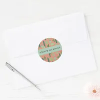 On Point! Cute cactus cartoon peach & green Classic Round Sticker