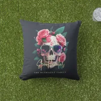 Floral Skull  Family Name Halloween Decor Outdoor Pillow