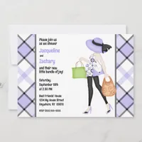 Chic Mom-to-Be Purple Plaid Baby Shower Invitation