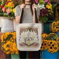 White Lily Vintage-Style Art Front and Yellow Back Tote Bag