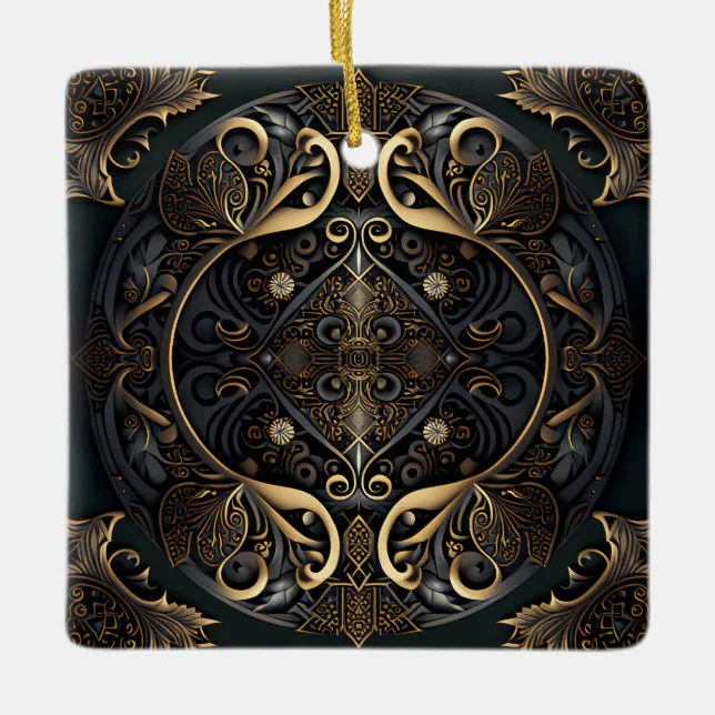 Medieval Ornamental Shield Square Ceramic Ornament