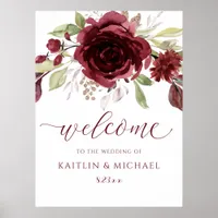 Burgundy Wedding Welcome Sign Wine Watercolor