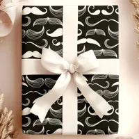 Trendy Hipster Black and White Mustache Pattern Wrapping Paper