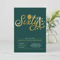 Sixty | Modern Gold & Green 60th Birthday Party Invitation