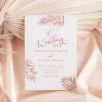 Rose Gold Tropical Palm Leaves Wedding  Invitation