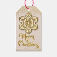 Merry Christmas Gold Glitter Snowflake Gift Tags